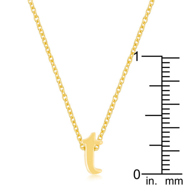T letter pendant with gold tone finish over lead free alloy (brass) and an 18 Inch + 2 Inch Extender.