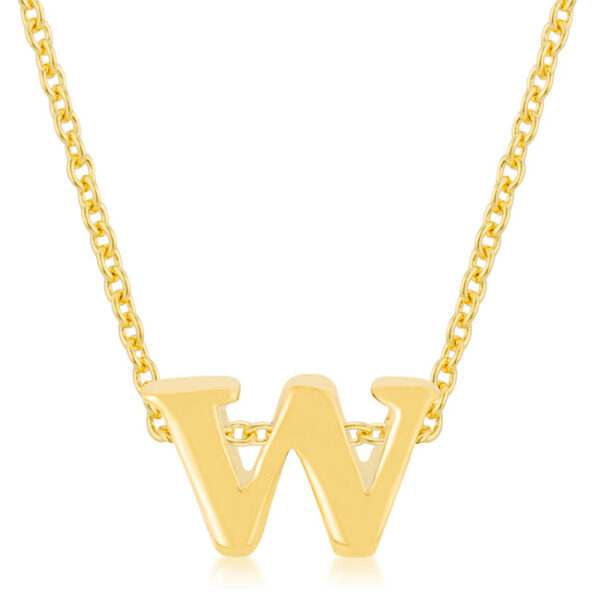 W initial pendant in gold tone finish over lead free alloy (brass) with link chain and lobster clasp