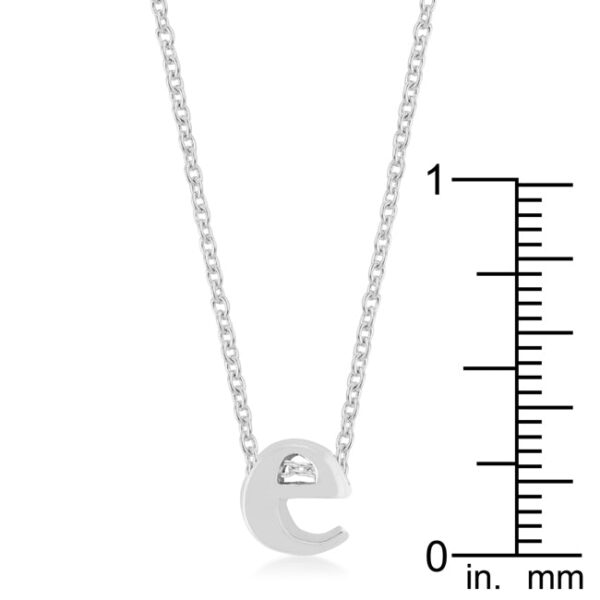Rhodium plated over lead free alloy (brass) Initial E pendant on an 18 Inch + 2 Inch Extender link chain.