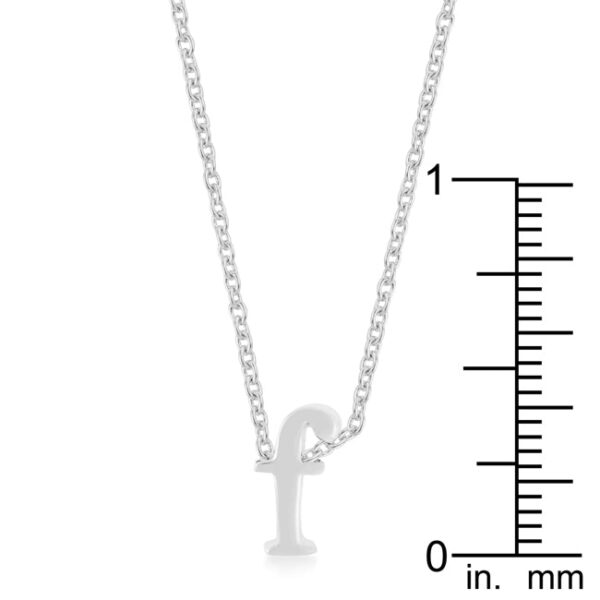 F pendant, rhodium plated over lead free alloy (brass), with an 18 Inch + 2 Inch Extender link chain