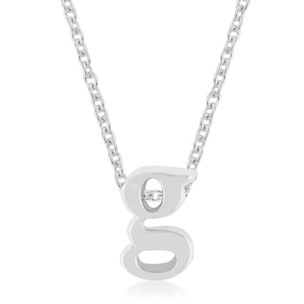Initial G pendant in rhodium plated over lead free alloy (brass) with an 18 Inch + 2 Inch Extender link chain.