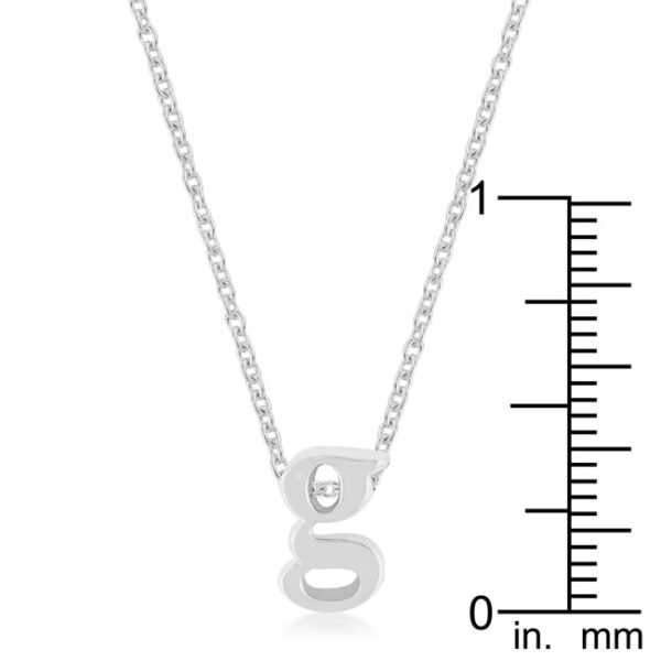 Rhodium plated over lead free alloy (brass) initial G pendant with an 18 Inch + 2 Inch Extender link chain.