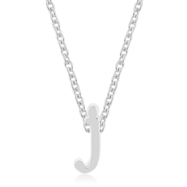Initial J pendant rhodium plated over lead free alloy (brass) with link chain and lobster clasp