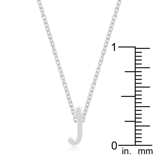 Simple J letter pendant rhodium plated over lead free alloy (brass) with lobster clasp