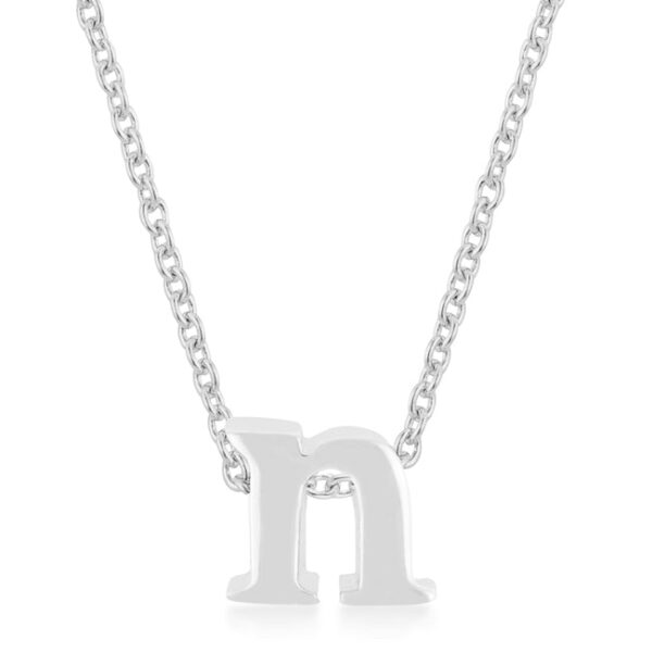 Initial N pendant rhodium plated over lead free alloy (brass) on an 18 Inch + 2 Inch Extender link chain with lobster clasp.