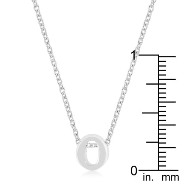 O initial fashion pendant in rhodium plated over lead free alloy (brass) with an 18 Inch + 2 Inch Extender link chain.