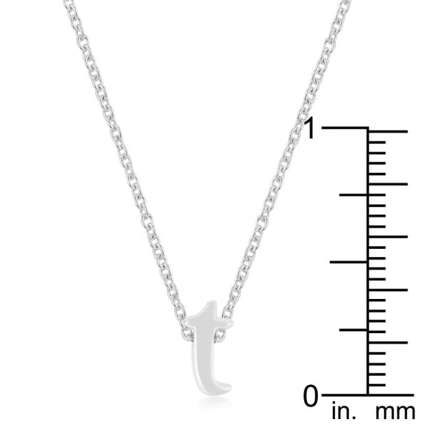 Rhodium plated over lead free alloy (brass) T initial pendant with an 18 Inch + 2 Inch Extender link chain.