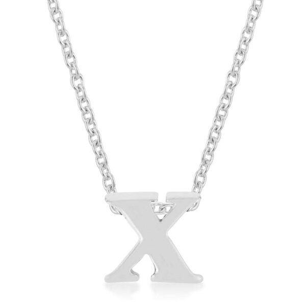 X initial pendant rhodium plated over lead free alloy (brass) on an 18 Inch + 2 Inch Extender link chain.