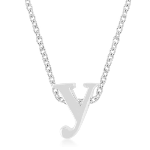 Y initial pendant in rhodium plated over lead free alloy (brass) on an 18 Inch + 2 Inch Extender link chain.