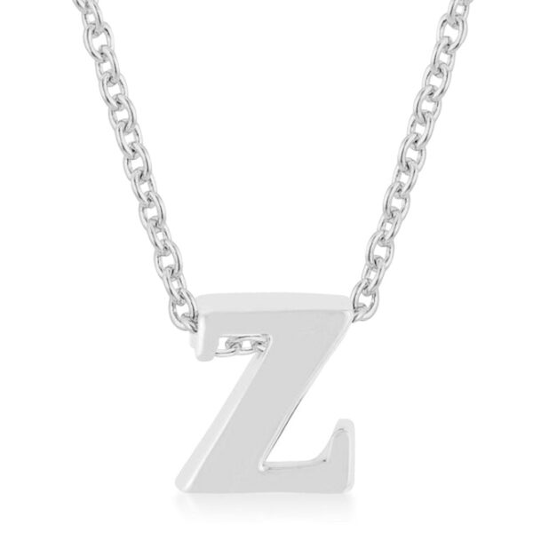 Z initial pendant on a link chain with a lobster clasp, rhodium plated over lead free alloy (brass).