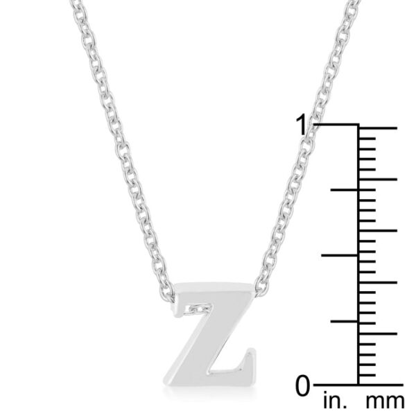 Simple Z initial pendant, rhodium plated over lead free alloy (brass), with a link chain.