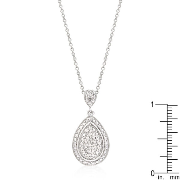 Antique rhodium plated pendant with round genuine cubic zirconia.