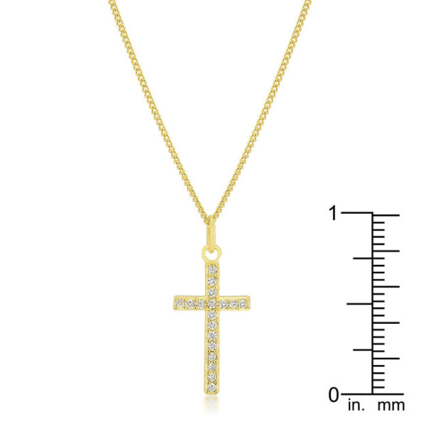 All Clear cubic zirconia in a pave-set cross pendant with gold tone over lead free alloy (brass).