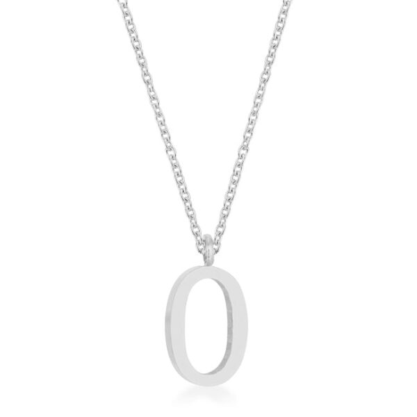 O initial necklace in stainless steel finish plated over stainless steel with a 16 Inch Chain + 2 Inch Extender.