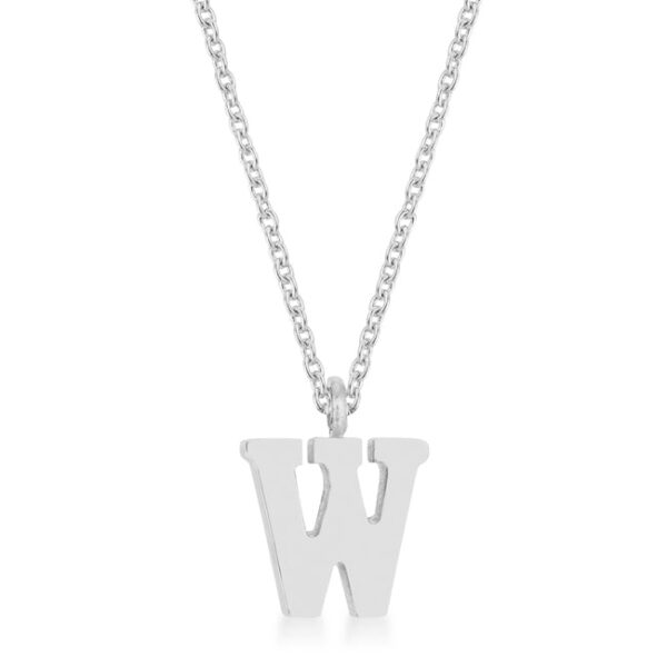 W initial necklace in stainless steel finish plated over stainless steel with a lobster clasp.
