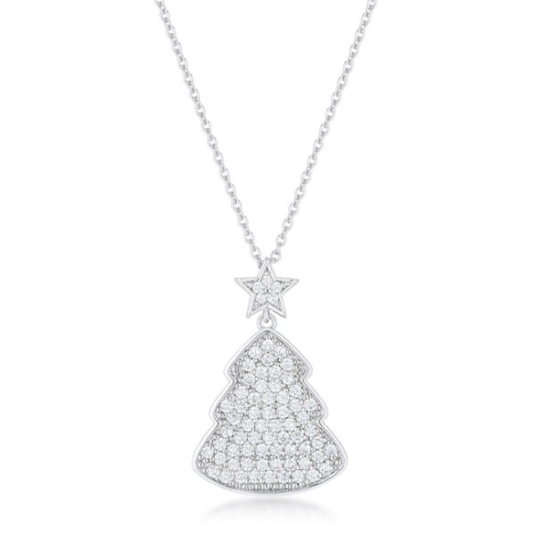 The necklace with round cubic zirconia in a pave setting, rhodium plated over lead free alloy (brass).