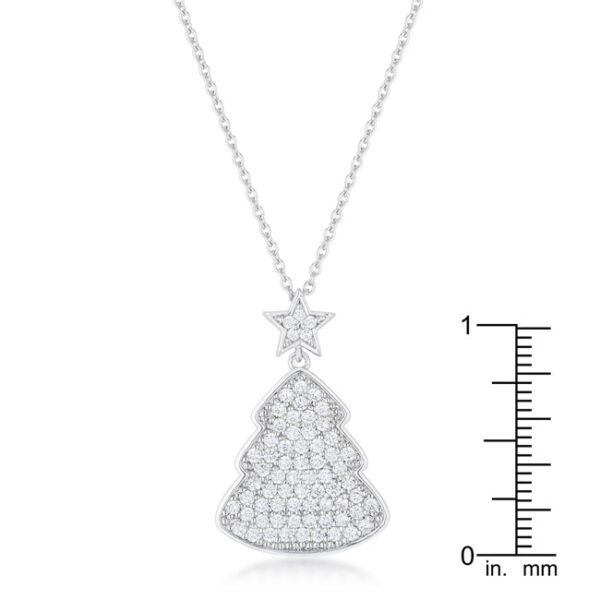 Clear cubic zirconia pave Christmas tree drop necklace on an 18 Inch + 2 Inch Extender link chain with a lobster clasp.