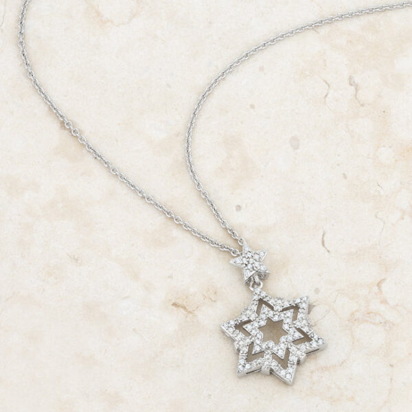 Rhodium plated over lead free alloy (brass) necklace with an 18-inch chain and 2-inch extender.