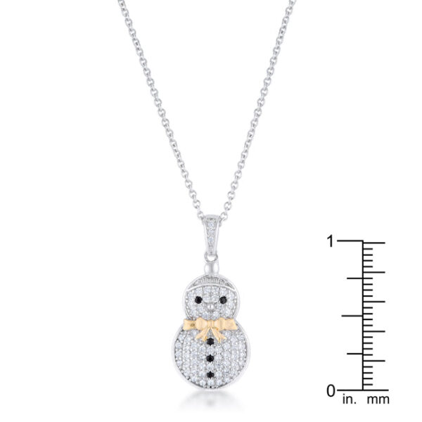 Snowman holiday pendant in silver tone over lead free alloy (brass) with cubic zirconia.