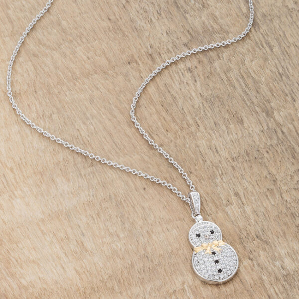 Two-tone holiday pendant with 1 Mm round cubic zirconia in a pave setting.