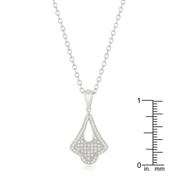 Contemporary pendant in rhodium plated over lead free alloy (brass) with a lobster clasp.