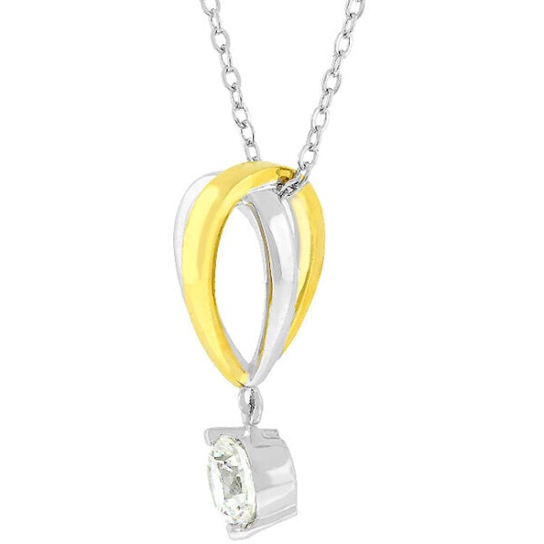 Raindrop pendant with a two-tone finish, clear round genuine cubic zirconia, and a lobster clasp.