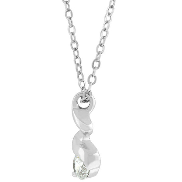 Round genuine cubic zirconia twist pendant, rhodium plated over lead free alloy (brass), with 0.5 ct total stone weight.