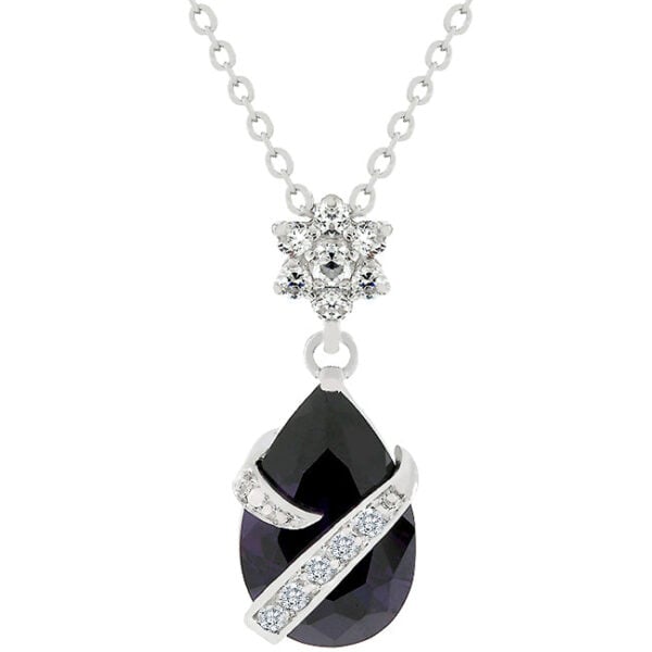 All Clear round cubic zirconia pendant in prong settings, rhodium plated over lead free alloy (brass).