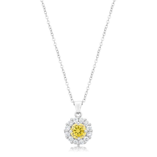 Yellow bridal pendant with round cubic zirconia, 3.28 ct total stone weight, and rhodium plated over lead free alloy (brass).