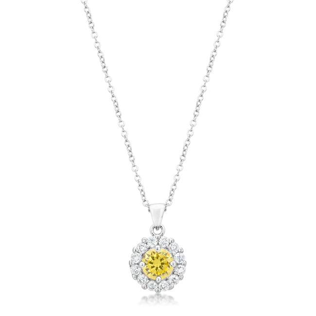 Yellow bridal pendant with round cubic zirconia, 3.28 ct total stone weight, and rhodium plated over lead free alloy (brass).