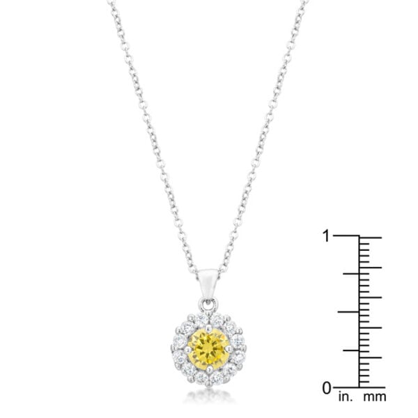 Classic yellow bridal pendant with round prong-set cubic zirconia and rhodium plated over lead free alloy (brass).