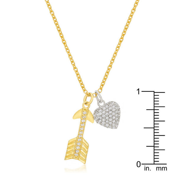 Heart and arrow pendant with 0.43 ct total stone weight, gold tone over lead free alloy (brass).