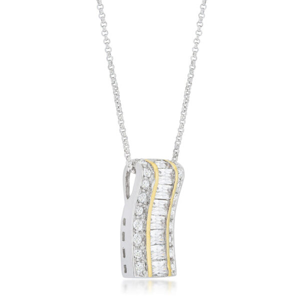 The pendant with baguette cubic zirconia in a channel setting and 4 ct total stone weight.