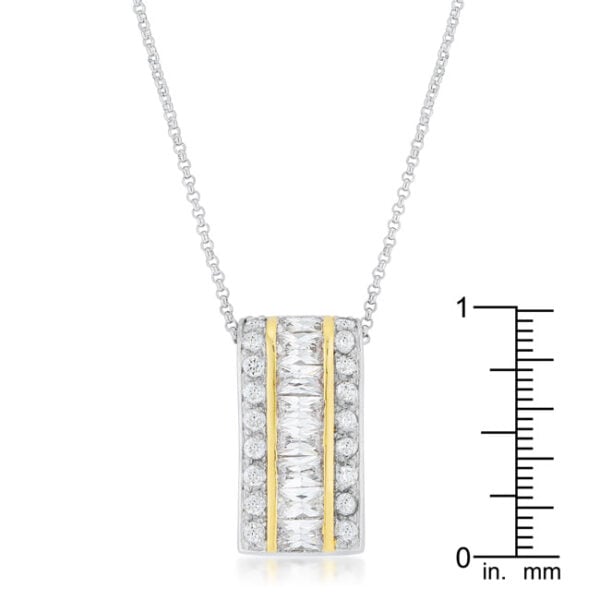 Three-row hoop pendant with channel-set cubic zirconia, a lobster clasp, and 16 Inch + 3 Inch Extender.