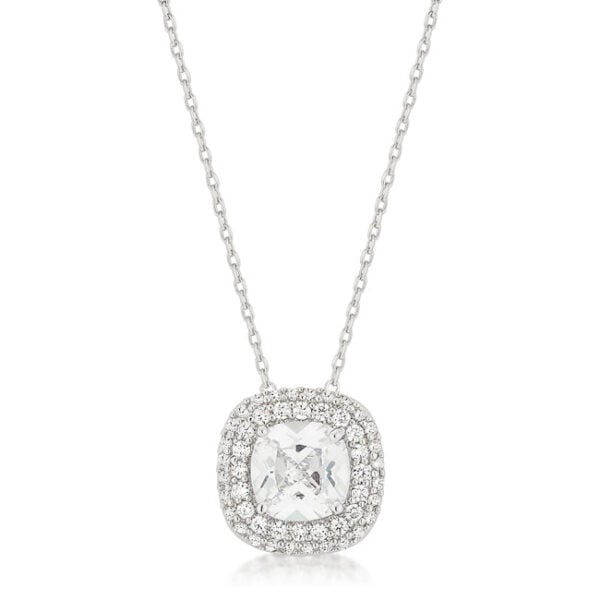 The pendant with clear round genuine cubic zirconia, rhodium plated over lead free alloy (brass).