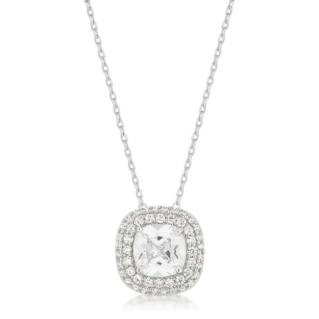 The pendant with clear round genuine cubic zirconia, rhodium plated over lead free alloy (brass).
