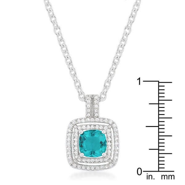 Genuine aqua cubic zirconia pendant with 2.4 ct total stone weight, rhodium plated over lead free alloy (brass).