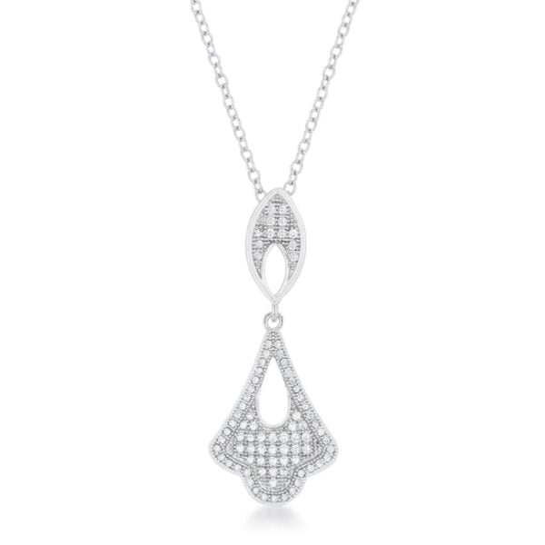 Tear drop shaped pendant with pave-set round cubic zirconia stones on a chain