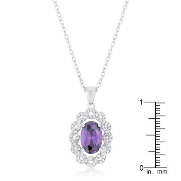 Oval drop necklace with 7.25 ct total stone weight of amethyst-colored cubic zirconia, rhodium plated over lead free alloy (brass).
