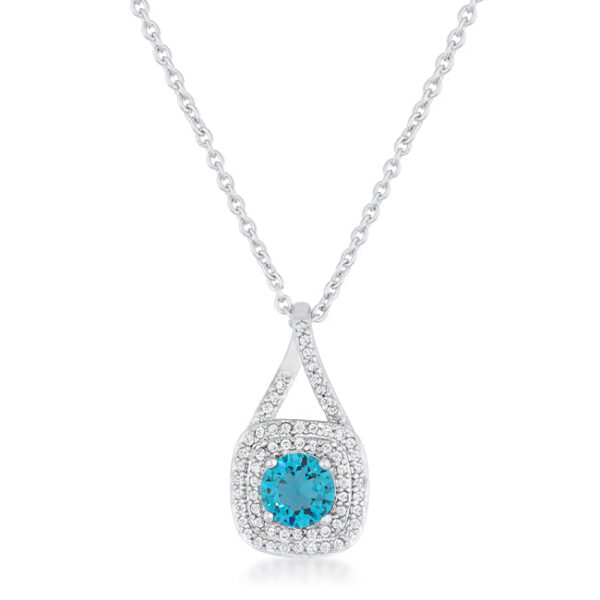 Aqua round cubic zirconia classic necklace with a prong setting and link chain.