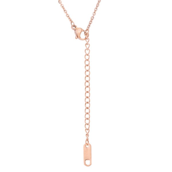 Contemporary cubic zirconia rose drop pendant in rosegold plated over lead free alloy (brass), with 1.28 ct total stone weight.