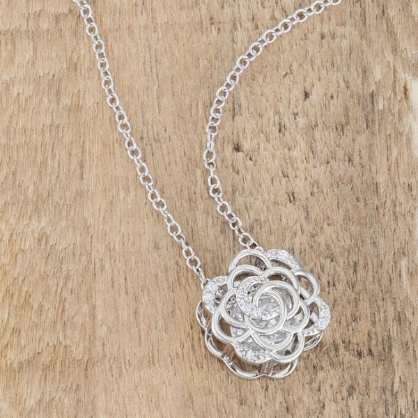 Rose drop necklace with an 18-inch chain, 2-inch extender and cubic zirconia.