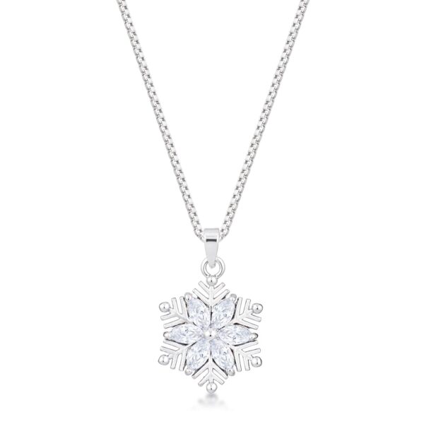 Marquise snowflake pendant with clear cubic zirconia, 2.04 ct total carat weight, and silver tone over brass finish.