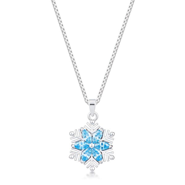Blue cubic zirconia snowflake pendant in gold tone over brass with 2.04 ct total stone weight.