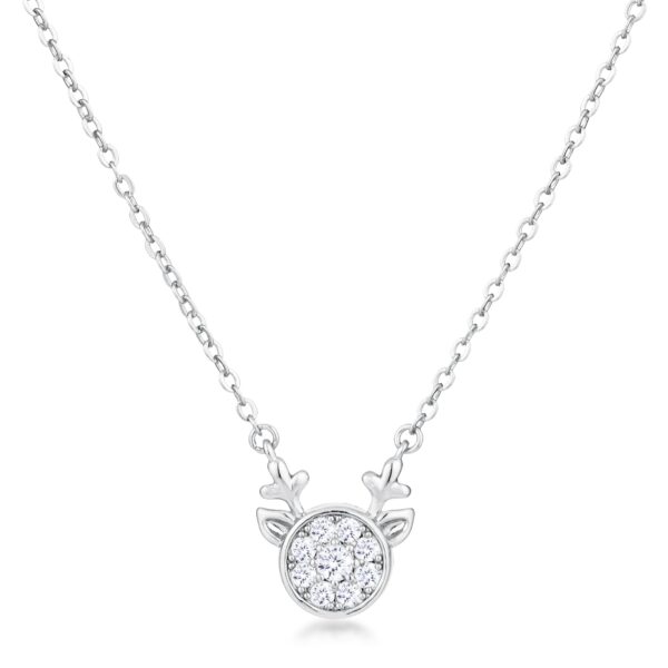 Champagne cubic zirconia reindeer pendant with a silver tone finish.