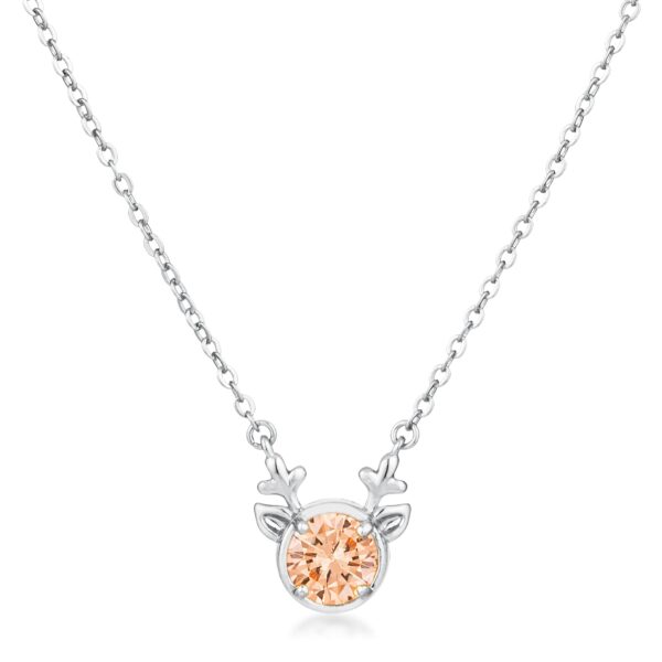 Reindeer pendant with champagne cubic zirconia and a silver tone finish.
