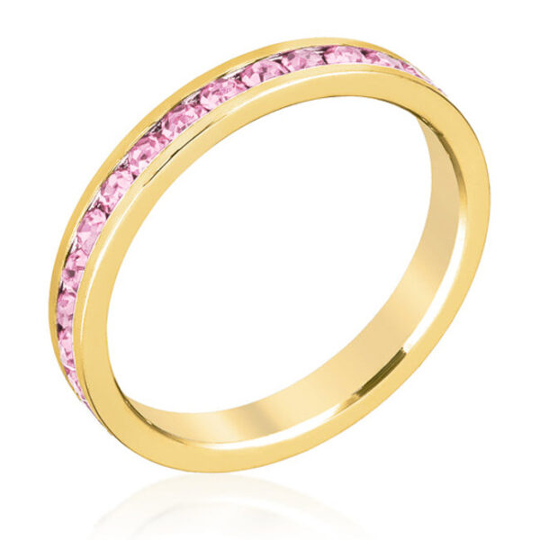 3-stone ring with clear round Swarovski Crystals in a channel setting and gold tone finish over lead free alloy (brass).