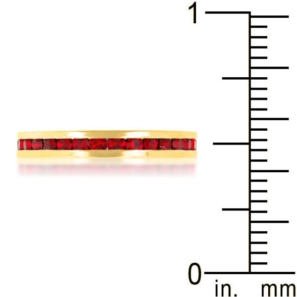 Red round Swarovski Crystals with 0.35 ct total stone weight in a channel-set eternity ring.