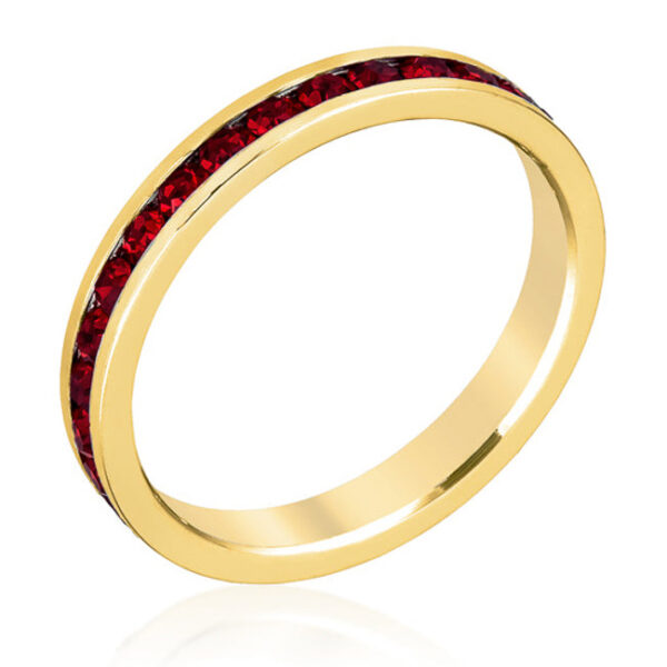 Red round garnet Swarovski Crystal eternity ring with a gold tone finish over lead free alloy (brass).