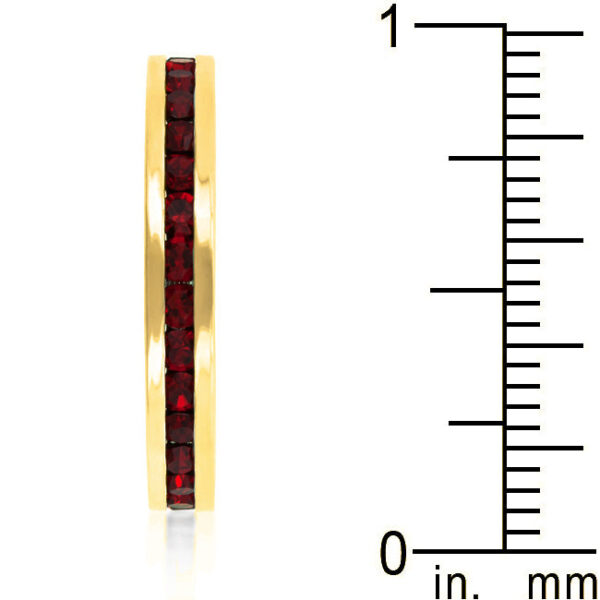 Garnet Swarovski Crystal eternity band with a gold tone finish over lead free alloy (brass) and 0.35 ct total stone weight.